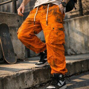 Palm Angels - Mens TieDye Neon Orange Nylon Cargo Pants